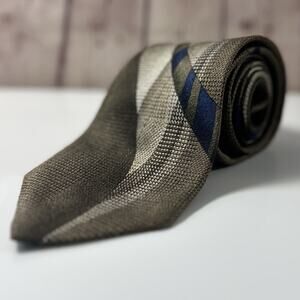 Vintage Croft & Barrow Silk Tie Brown Geometric Striped Made in Canada